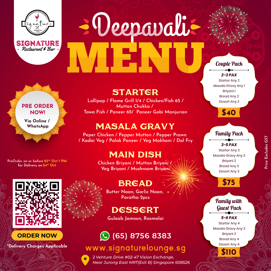 Signature Restaurant Deepavali Menu 2022 Singapore Deepavali